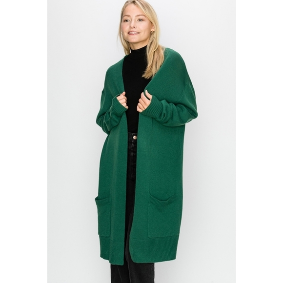 NWT Long Line Open Cardigan w/Pockets - Picture 2 of 4